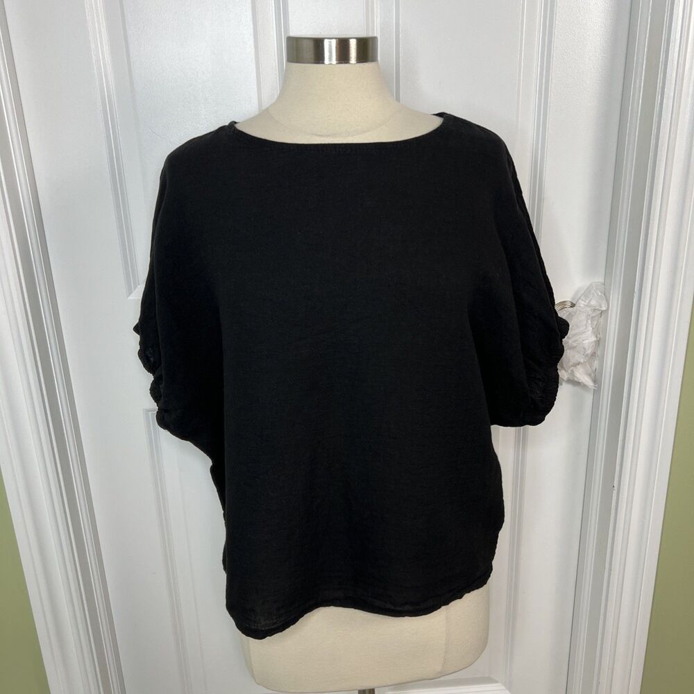 Liabella Pure Luxury 100% Linen Tunic Top Boxy Black M/L Minimalist Lagenlook